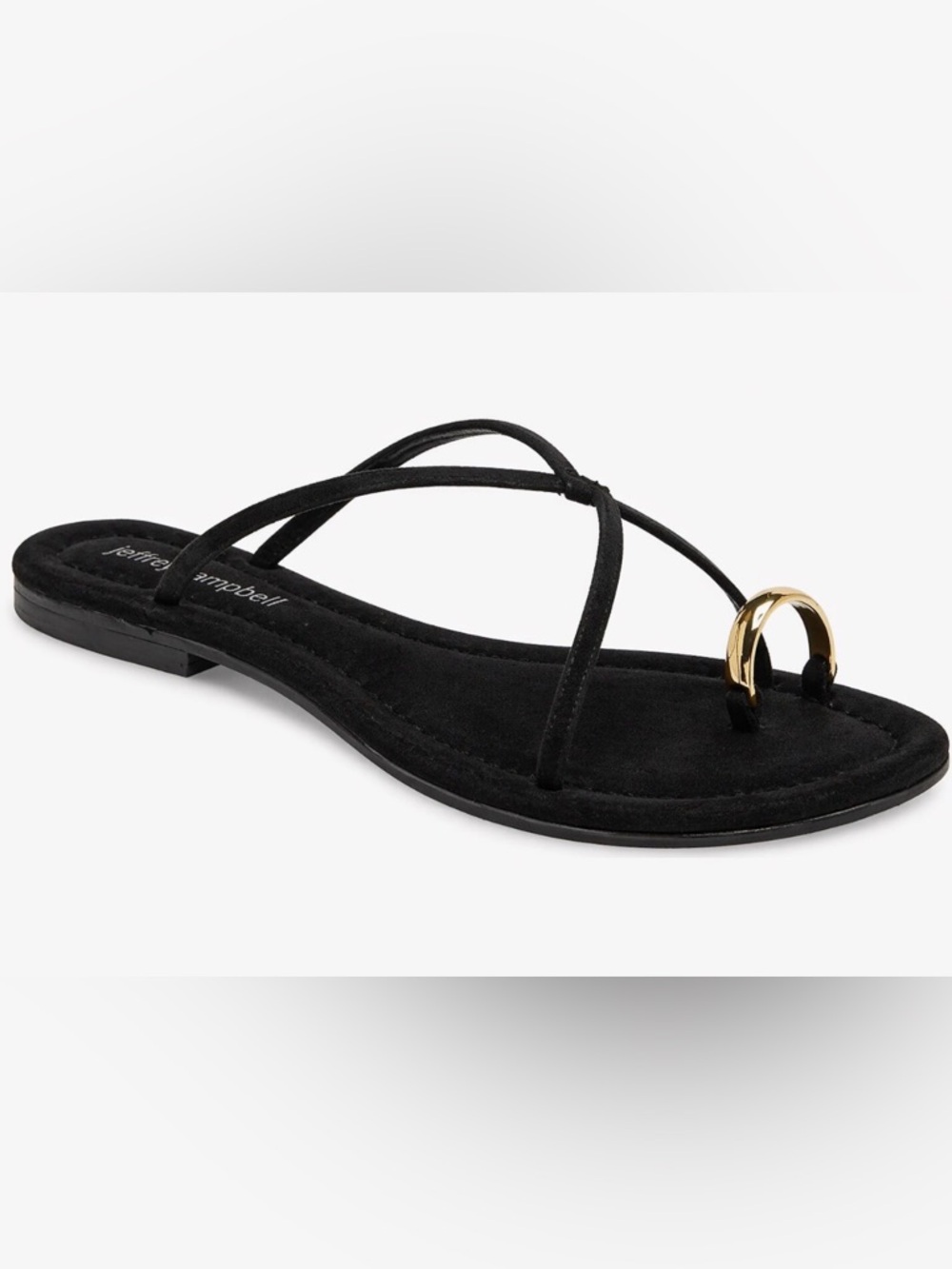 Jeffrey Campbell Pacifico Black Suede Minimal Toe Ring Slides Sandals Size 10